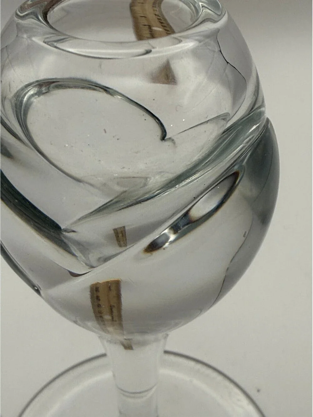 Daum France Signed Art Glass Candle Holder Swirl Stem Clear Crystal 6.5